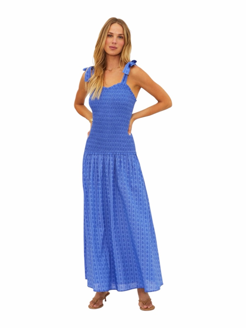 Beach Riot isadora smocked floral maxi dress in sapphire blue Small NWT